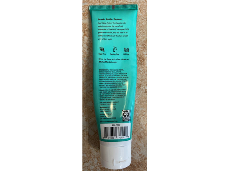 Thrive Market Triple Action Toothpaste, Peppermint, 4 oz/113 g