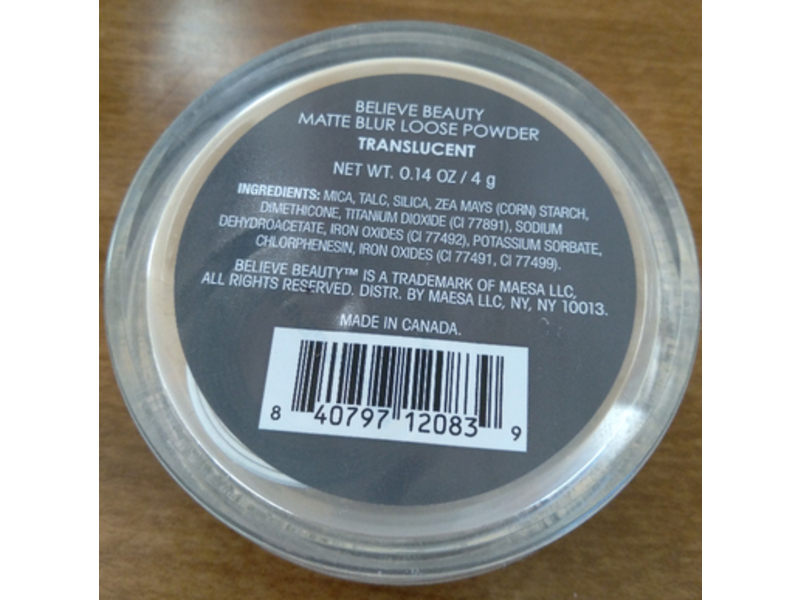 Believe Beauty Matte Blur Loose Powder,Translucent, 0.14 oz/4 g