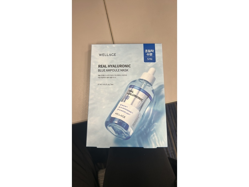 Wellage Real Hyaluronic Blue Ampoule Mask, 0.91 fl oz/27 mL, Pack Of 5