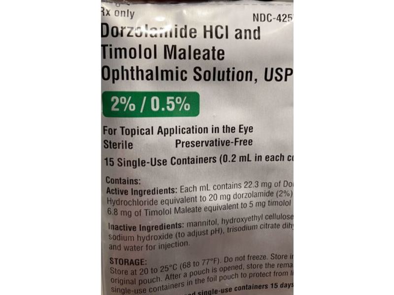 Dorzolamide HCL & Timolol Maleate Ophthalmic Solution, USP 2%/0.5% 60 Single Use Containers, Micro Labs Limited (RX)