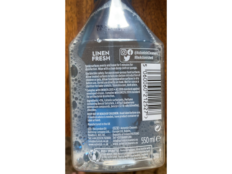 Astonish Ready To Use Disinfectant, Linen Fresh, 550 mL