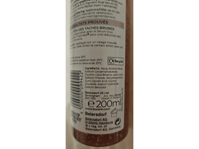 Eucerin Anti-Pigment Cleansing Gel, 2% Exfoliating AHA Complex, 200 mL