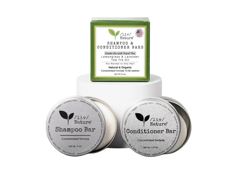 /Liv/Nature Shampoo & Conditioner Bar Combo Starter Set, Tea Tree & Lemongrass, 3.4 oz