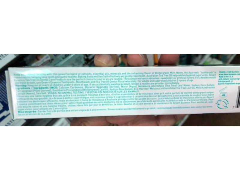 Desert Essence Tea Tree Oil & Neem Toothpaste, Wintergreen, 6.25 oz/176 g, Pack Of 2