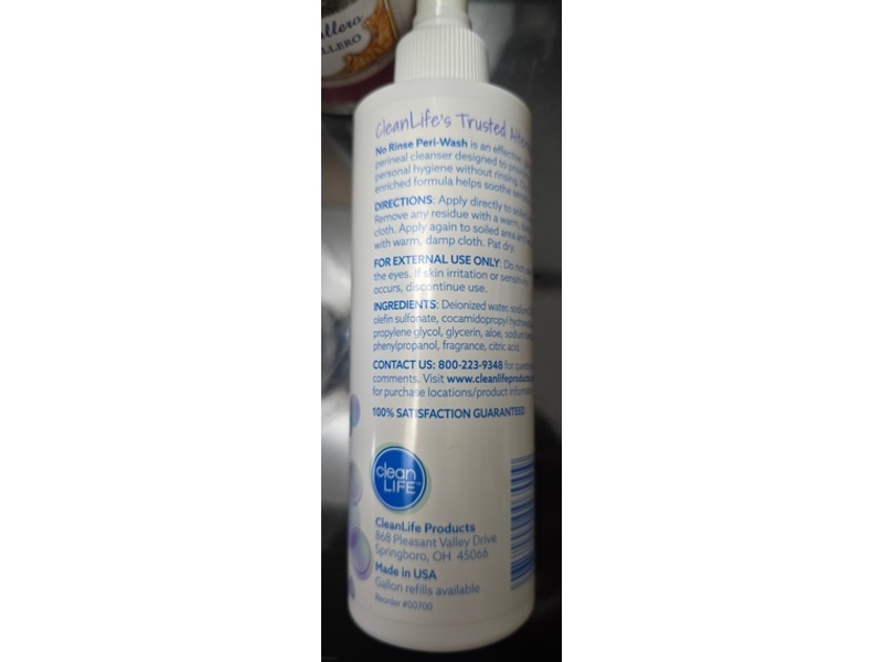 Clean Life No-Rinse Peri-Wash, Aloe, 8 fl oz/236.6 mL, Pack Of 3