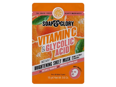 Soap & Glory Brightening Sheet Mask, Vitamin C & Glycolic Acid, 0.6 oz/18 g