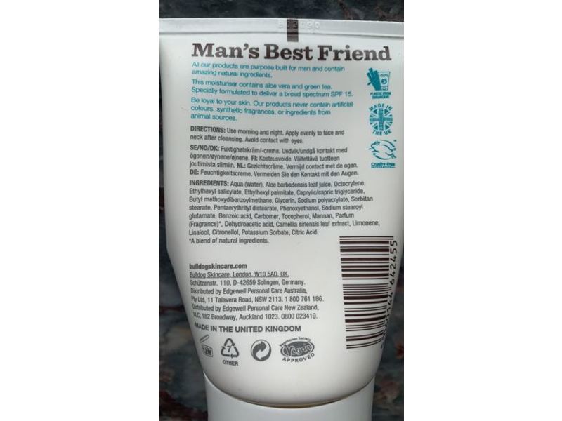 Bull Dog Skincare Protective Moisturiser, SPF 15, 3.3 fl oz/100 mL