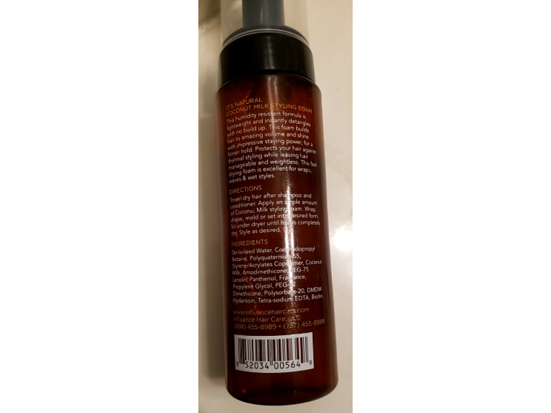 Influance It’s Natural Styling Foam, Coconut Milk, 8 fl oz