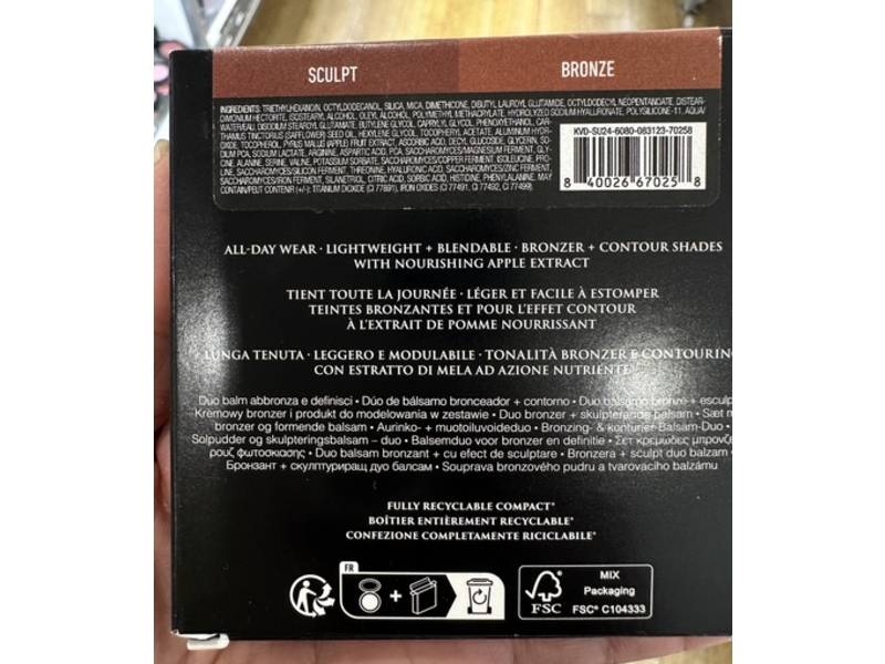 KVD Good Apple Bronzer + Sculpt Balm Duo, Fair 100, 0.105 oz/3 g