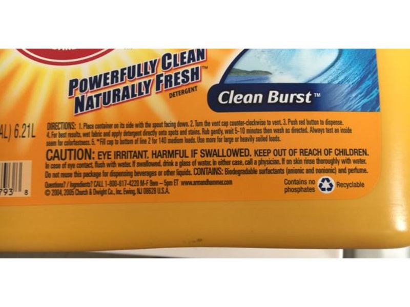 Arm & Hammer Liquid Laundry Detergent, Clean Burst, 140 Loads, 210 fl oz/6.21 L