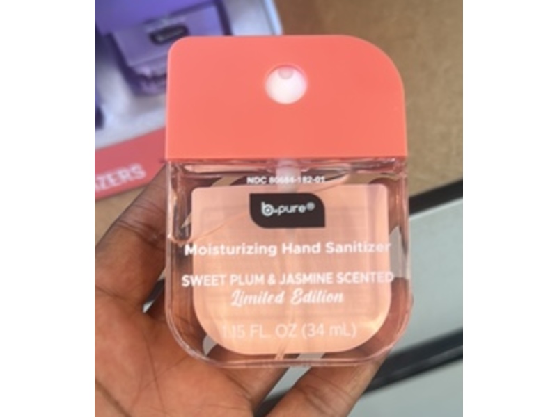 B Pure Moisturizing Hand Sanitizer, Sweet Plum & Jasmine Scented, 1.15 fl oz/43 mL