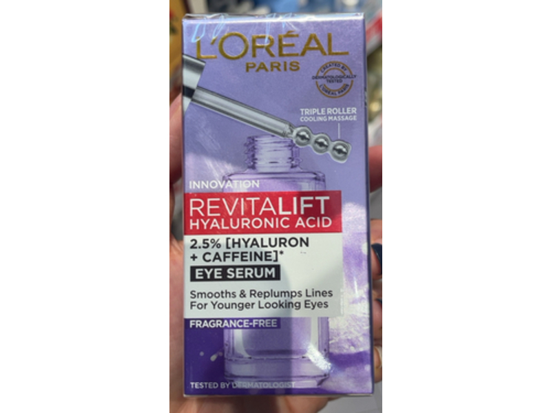 L'Oreal Paris Revitalift Hyaluronic Acid Eye Serum, 2.5% Hyaluron + Caffeine, 20 mL