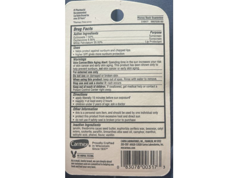 Carmex Classic Lip Balm, SPF 15, 0.15 oz, 3 Count