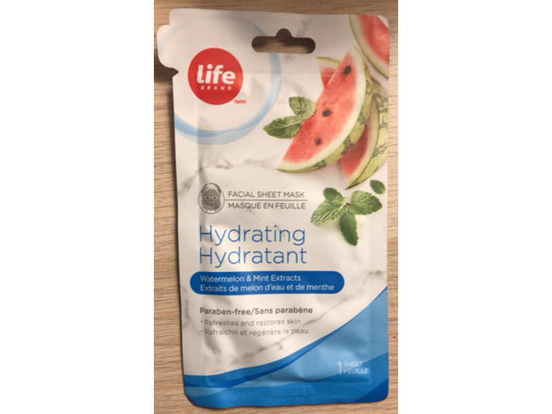 Life Brand Hydrating Facial Sheet Mask, Watermelon & Mint Extracts, 1 Count
