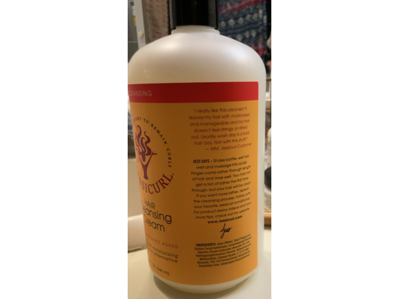 Jessicurl Hair Cleansing Cream Mild & Moisturizing Shampoo, No-Fragrance, 32 fl oz/ 946 mL