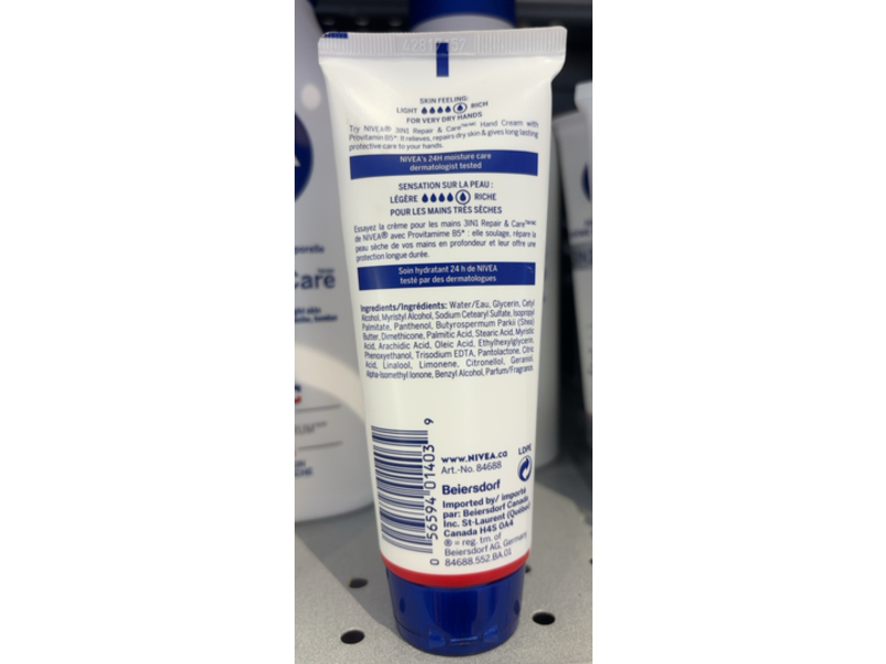 Nivea 3 In 1 Repair & Care Hand Cream, Provitamin B5, 100 mL