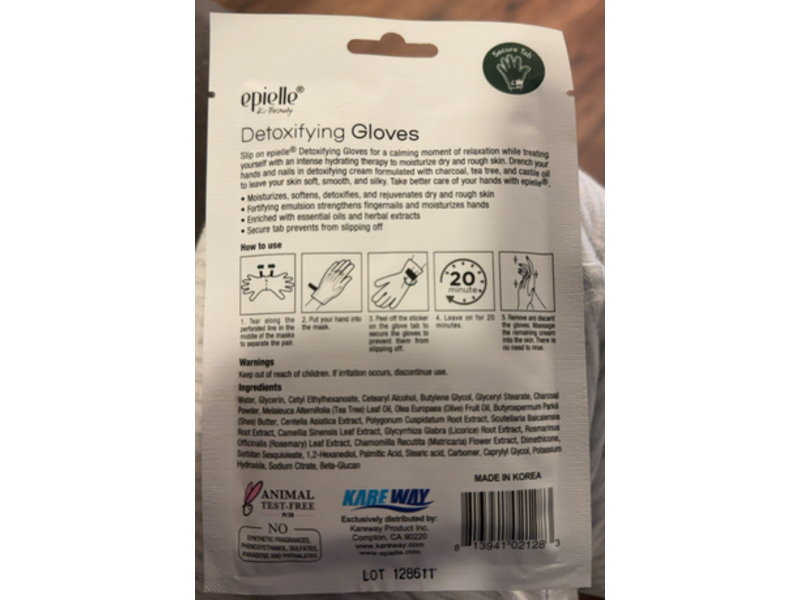 Epielle Detoxifying Gloves Cream, Charcoal + Tea Tree Oil & Castile Oil, 1 Pair