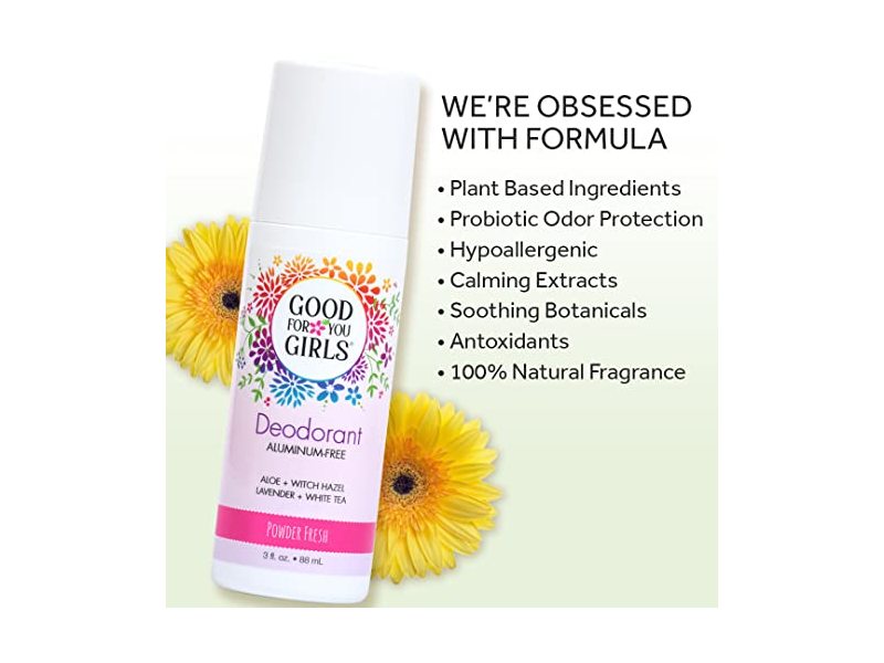 Good For You Girls Aluminum Free Natural Deodorant Roll-On Kids, Teens, Tween, Vegan (Powder Scent) (1)