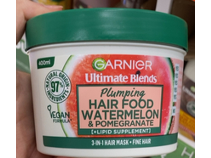 Garnier Ultimate Blends Plumping Hair Food 3-In-1 Fine Hair Mask, Watermelon and Pomegranate, 400 mL
