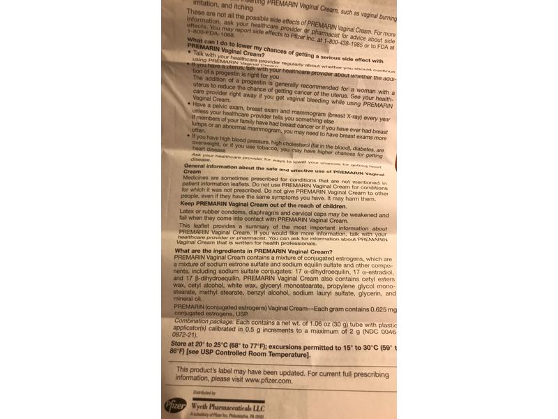 Premarin Vaginal Cream, 0.625 mg/g, 0.14 oz (4 g), Pfizer (RX)