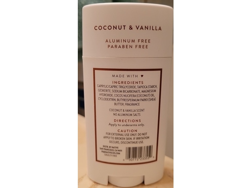 Native Deodorant, Coconut & Vanilla, 2.3 oz / 65 g