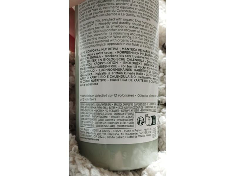 Yues Rocher Repair Nourishing Body Milk, Organic Shea Butter + Calendula, 13.1 fl oz/390 mL