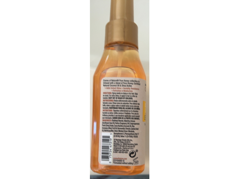 Creme Of Nature Lightweight Shine Mist, Pure Honey, Rich Coconut Oil & Creamy Shea Butter, 4 fl oz/118 mL, Pack Of 2