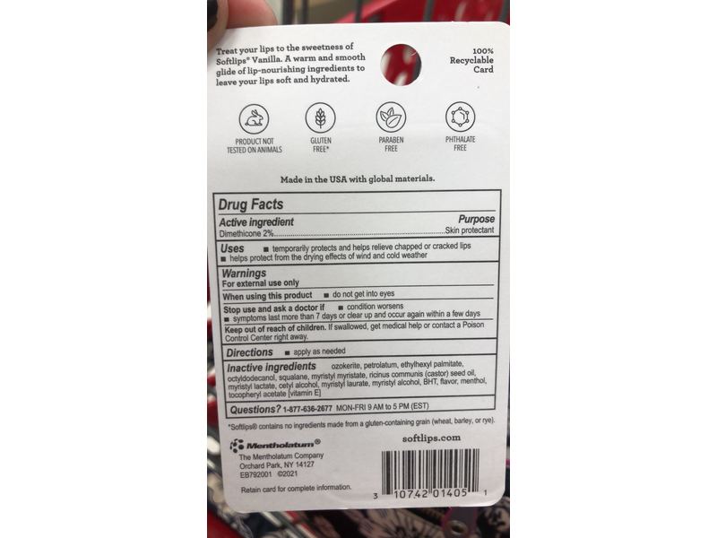 Softlips Lip Protectant With Intense Hydratant, Vanilla, 0.07 oz/2 g, 3 Sticks