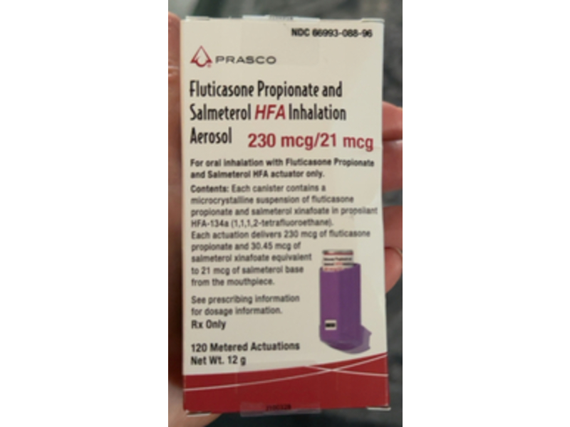 Fluticasone Propionate and Salmeterol Inhalation Aerosol, 230 mcg/21 mcg, 12 g, Prasco (Rx)