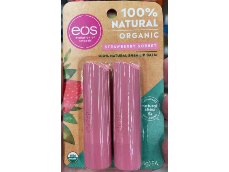 EOS 100% Natural Shea Lip Balm, Strawberry Sorbet, 4 g, Pack Of 2