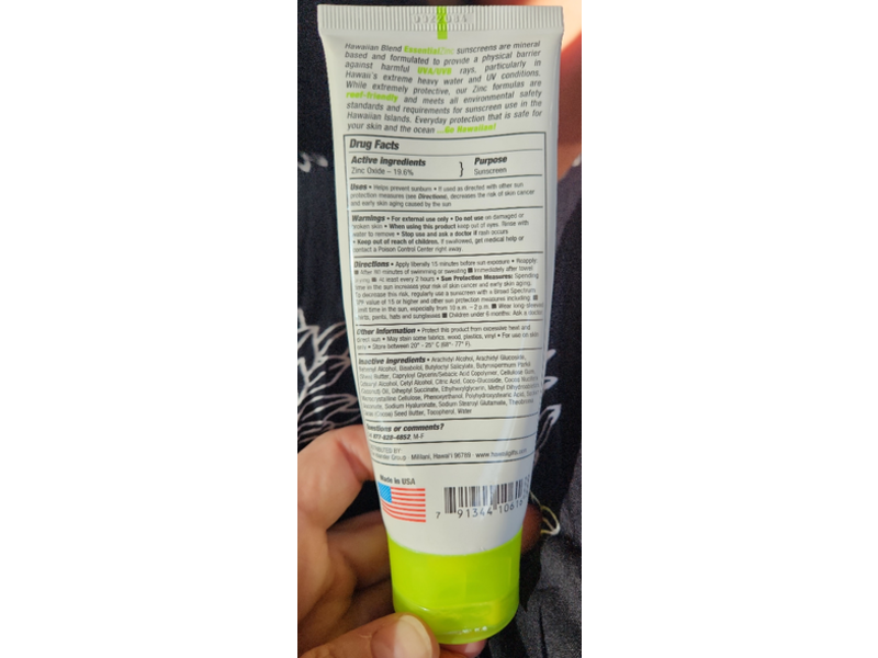 Hawaiian Blend Essential Zinc Sunscreen, SPF 50, 3 fl oz/89 mL