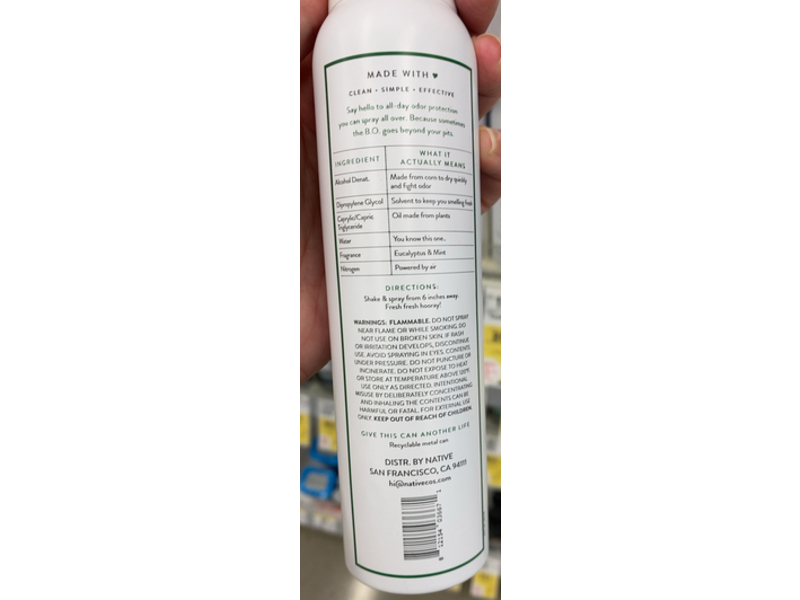 Native Deodorant Spray & Body Spray, Eucalyptus & Mint, 3.5 oz/99 g