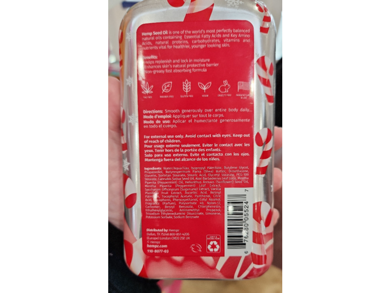 Hempz Herbal Moisturizer Body Lotion, Candy Cane Lane, 17 fl oz/500 mL