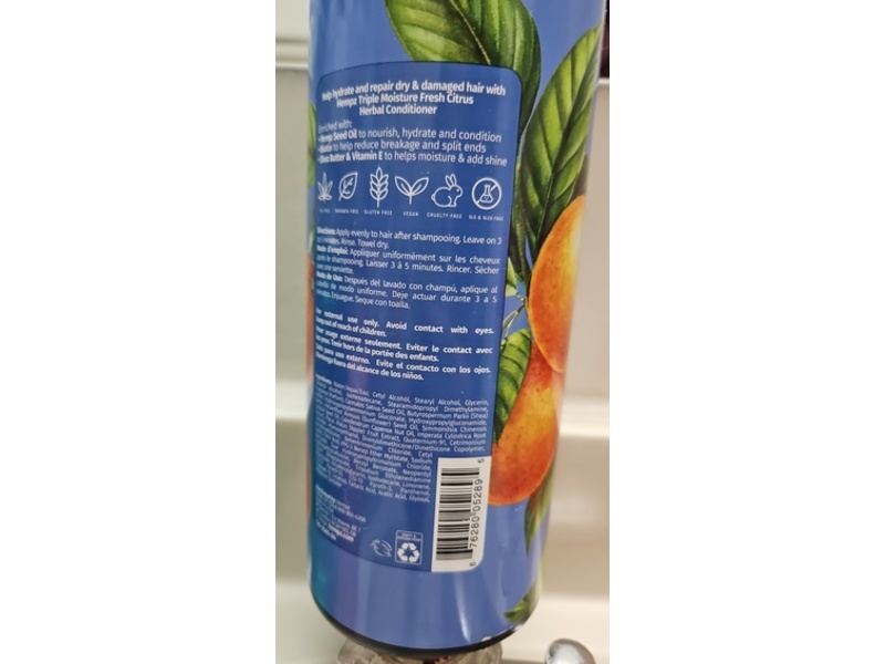 Hempz Triple Moisture Herbal Conditioner, Fresh Citrus, 33.8 fl oz/1 L