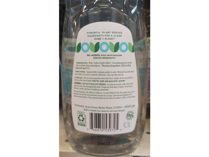 Sprouts Dish Soap, Free + Clean, 25 fl oz/739 mL