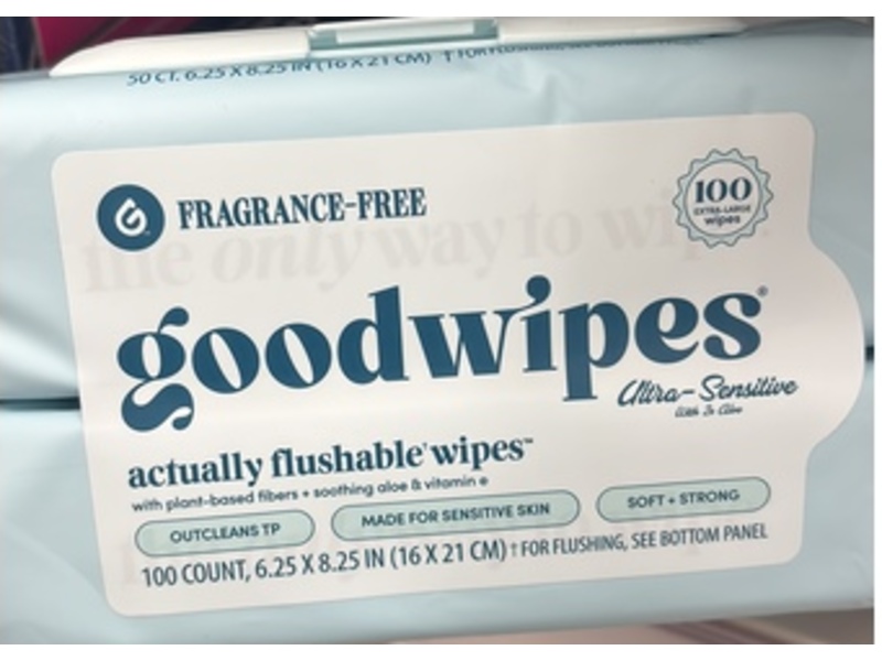 GoodWipes Actually Flushable Wipes, Fragrance Free, 100 Count