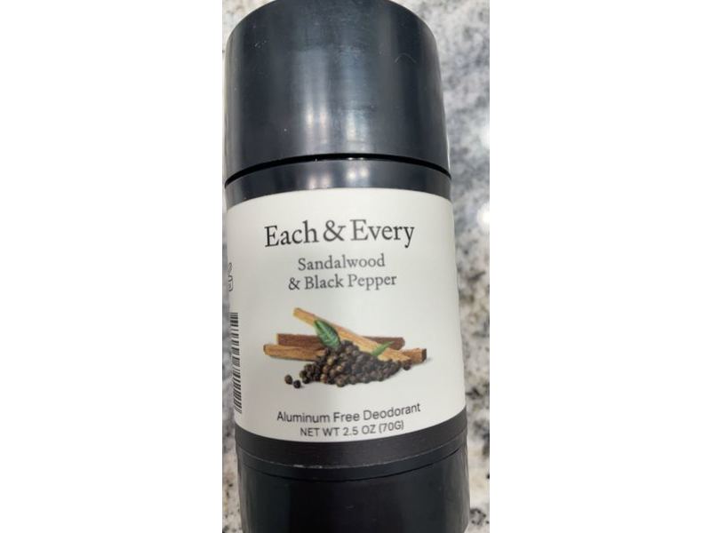 Each & Every Deodorant, Sandalwood & Black Pepper, 2.5 oz/70 g