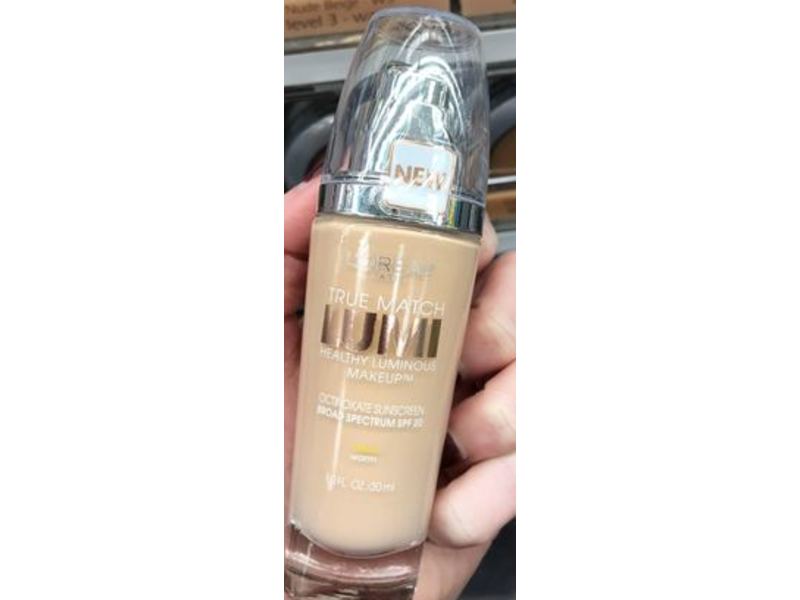 L'Oreal Paris True Match Lumi Healthy Luminous Makeup, W1-2 Porcelain/Light Ivory, SPF 20, 1 fl oz/30 mL