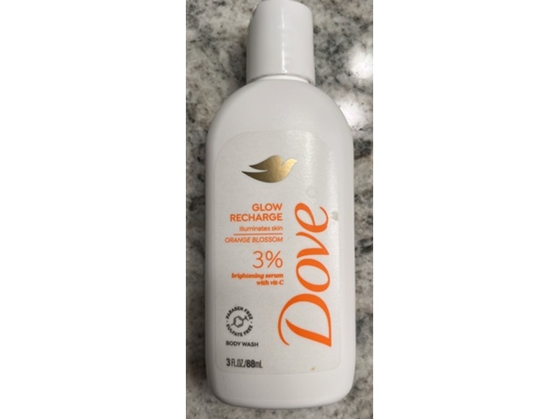 Dove Glow Recharge Brightening Serum Body Wash, Orange Blossom, 3 fl oz/88 mL