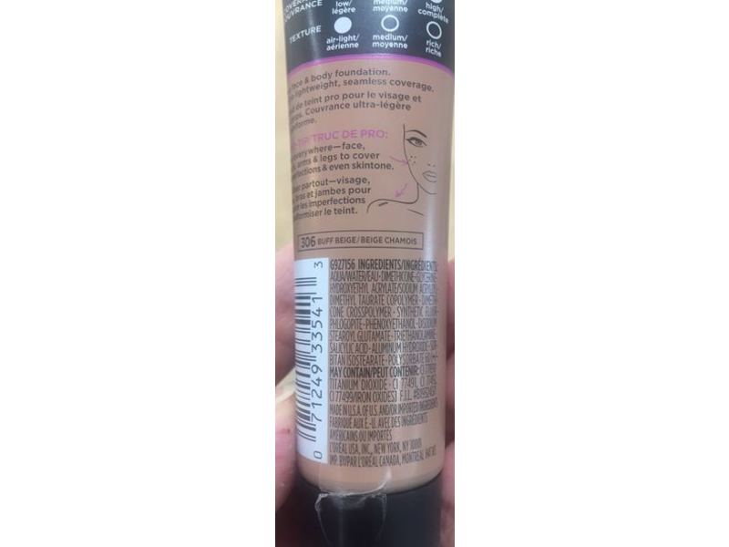 L'Oreal Paris Infallible Total Cover Foundation, 306 Buff Beige, 1 fl oz/30 mL