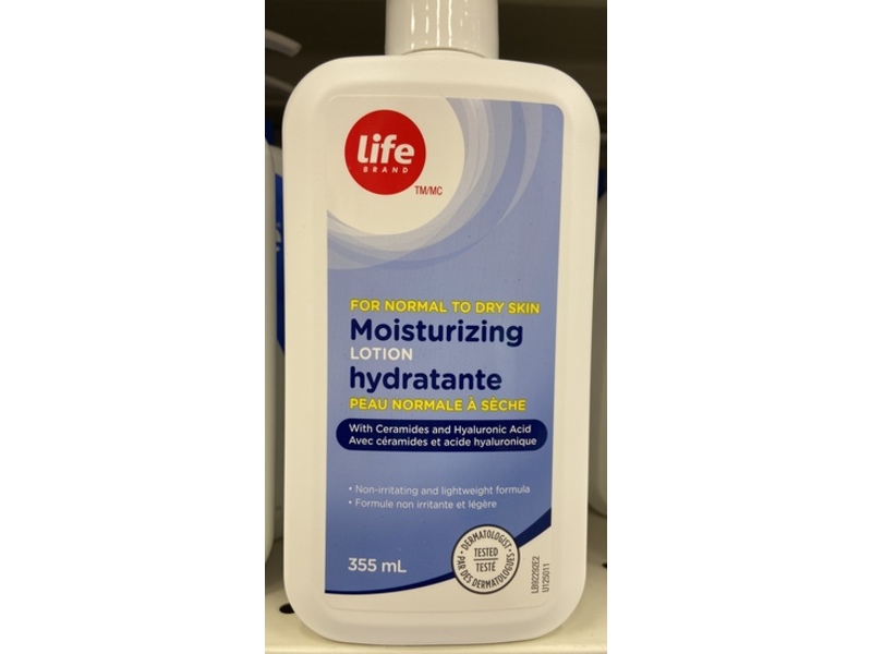 Life Brand Moisturizing Lotion, Ceramide + Hyaluronic Acid, 355 mL