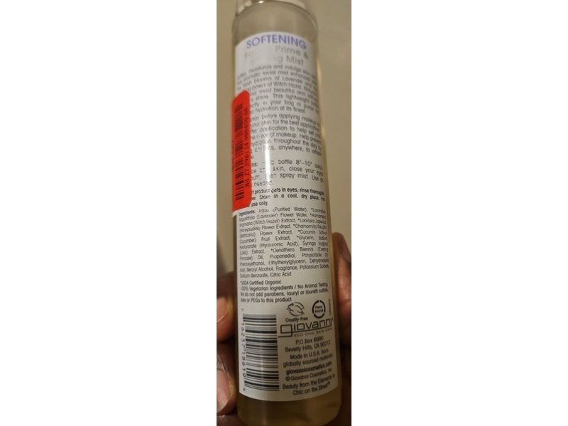 Giovanni Softening Facial Prime & Setting Mist, Lavender & Witch Hazel, 5 fl oz/147 mL