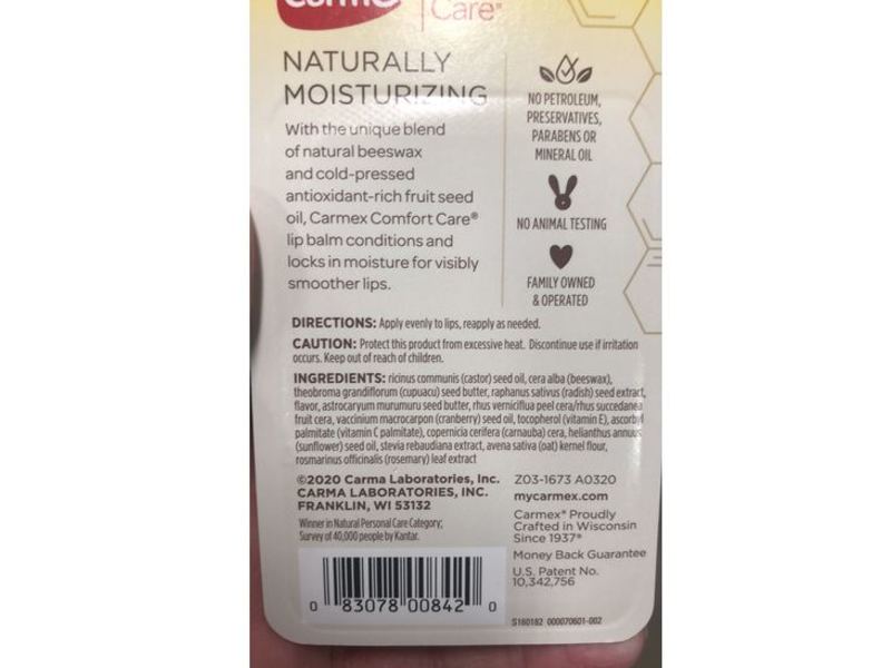 Carmex Comfort Care Lip Balm With Beeswax, Peppermint, 0.15 oz/4.25 g, Pack Of 2