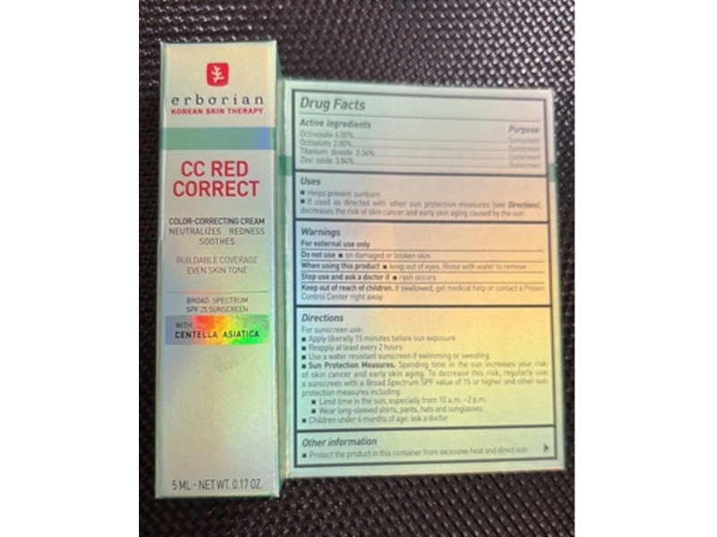 Erborian Cc Red Correct Color Correcting Cream, Centella Asiatica SPF 25, 0.17 oz/5 mL