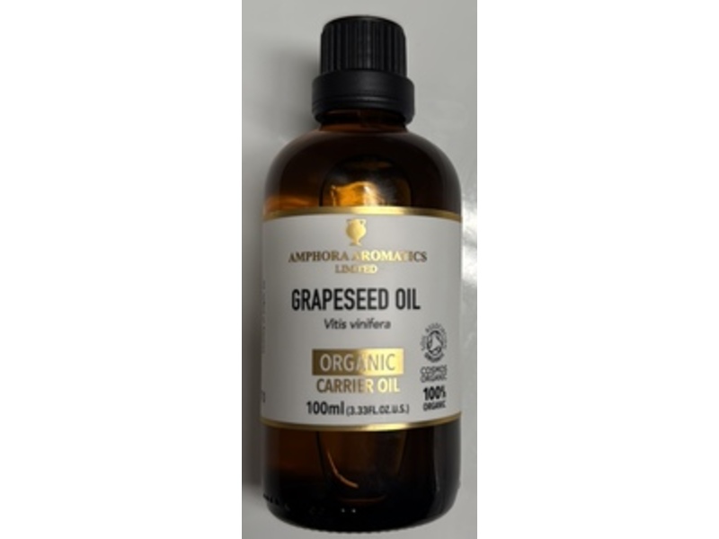 Amphora Aromatics Organic Carrier Oil, Grapeseed Oil, 3.33 fl oz/100 mL