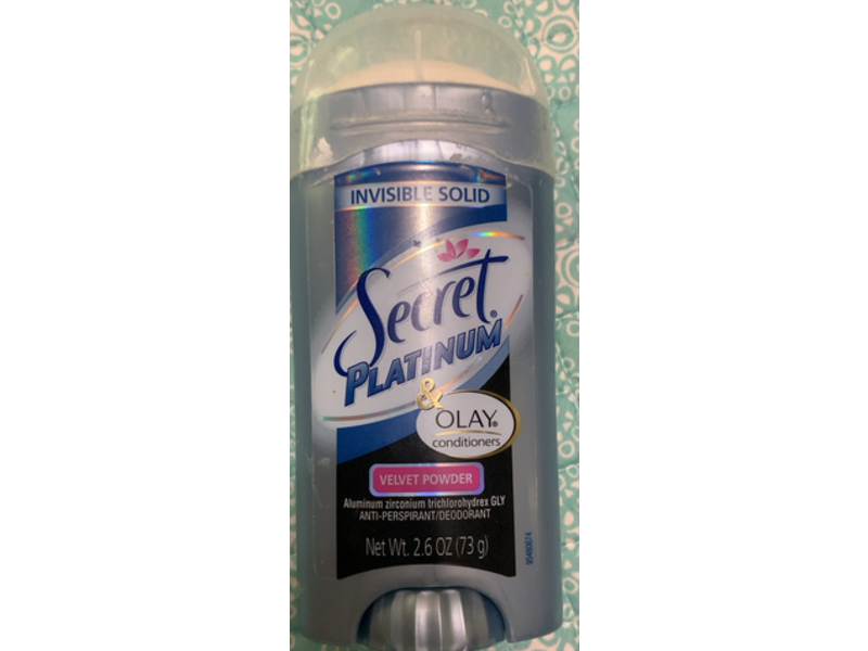 Secret Platinum Invisible Solid Antiperspirant & Deodorant, Velvet Powder,2.6 oz/73 g