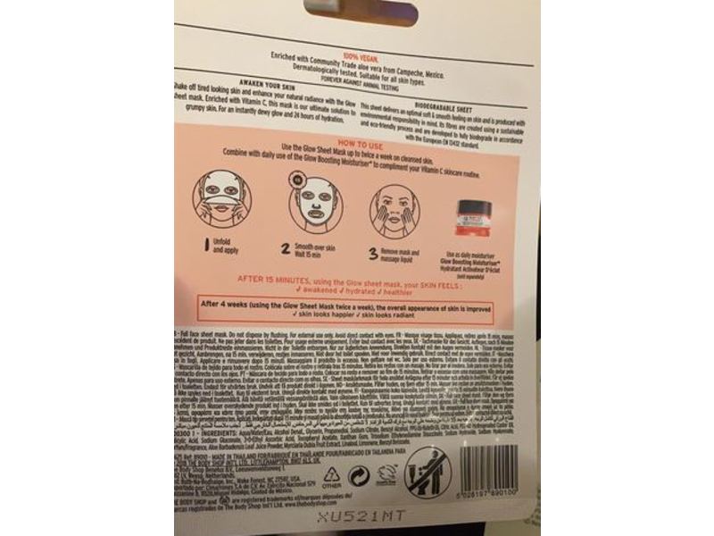 The Body Shop Glow Sheet Face Mask, Vitamin C, 0.6 fl oz/18 mL