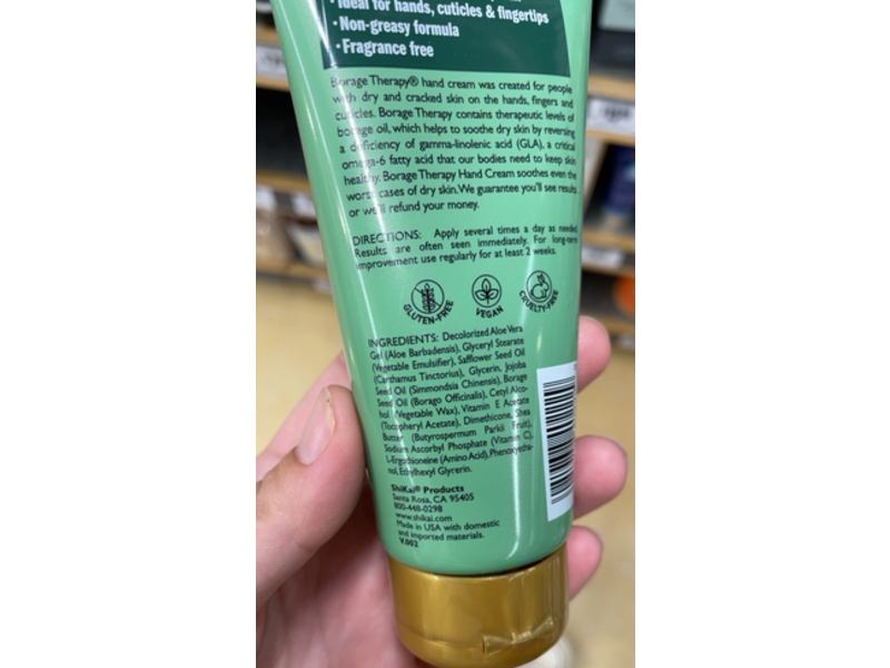 ShiKai Borage Therapy Hand Cream, Fragrance Free,2.5 fl oz/73 mL