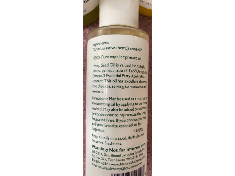 Nature's Alchemy Hemp Seed Oil, 4 fl oz/118 mL