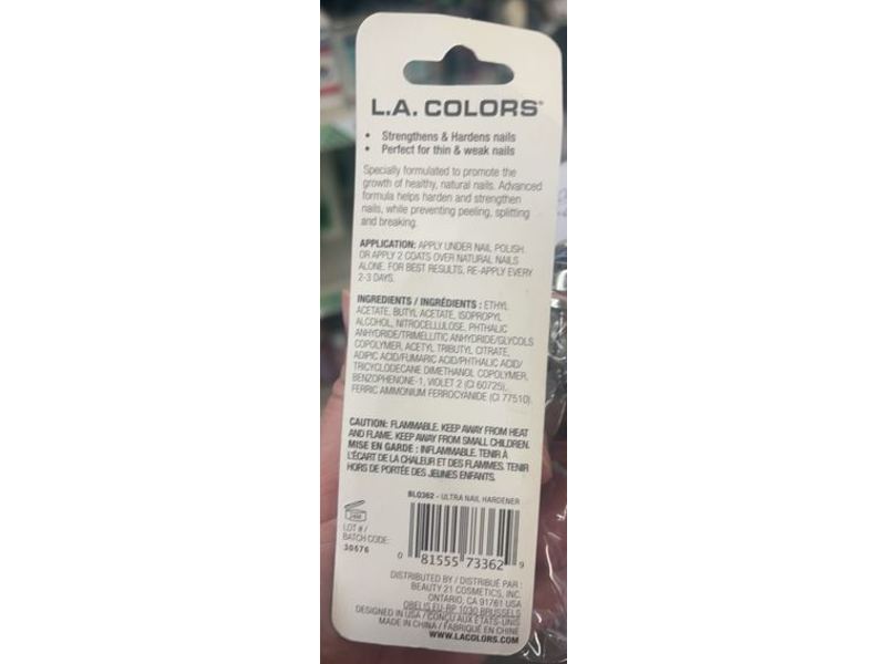 L.A. COLORS Strengthens & Hardens Weak Nails, Ultra Nail Hardener, 0.44 fl oz/13 mL